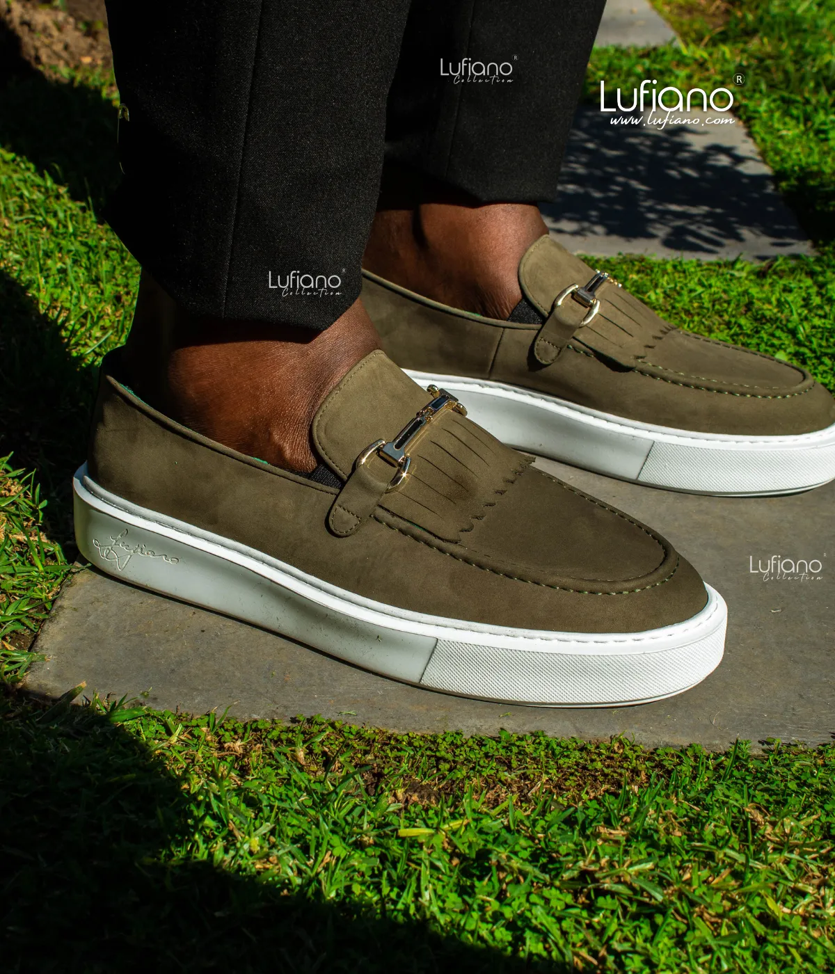 027C - Lufiano-Suede Leather loafers- Khaki