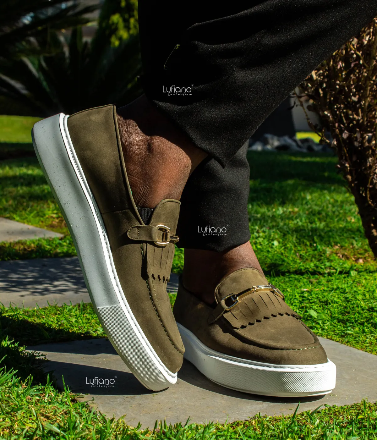 027C - Lufiano-Suede Leather loafers- Khaki