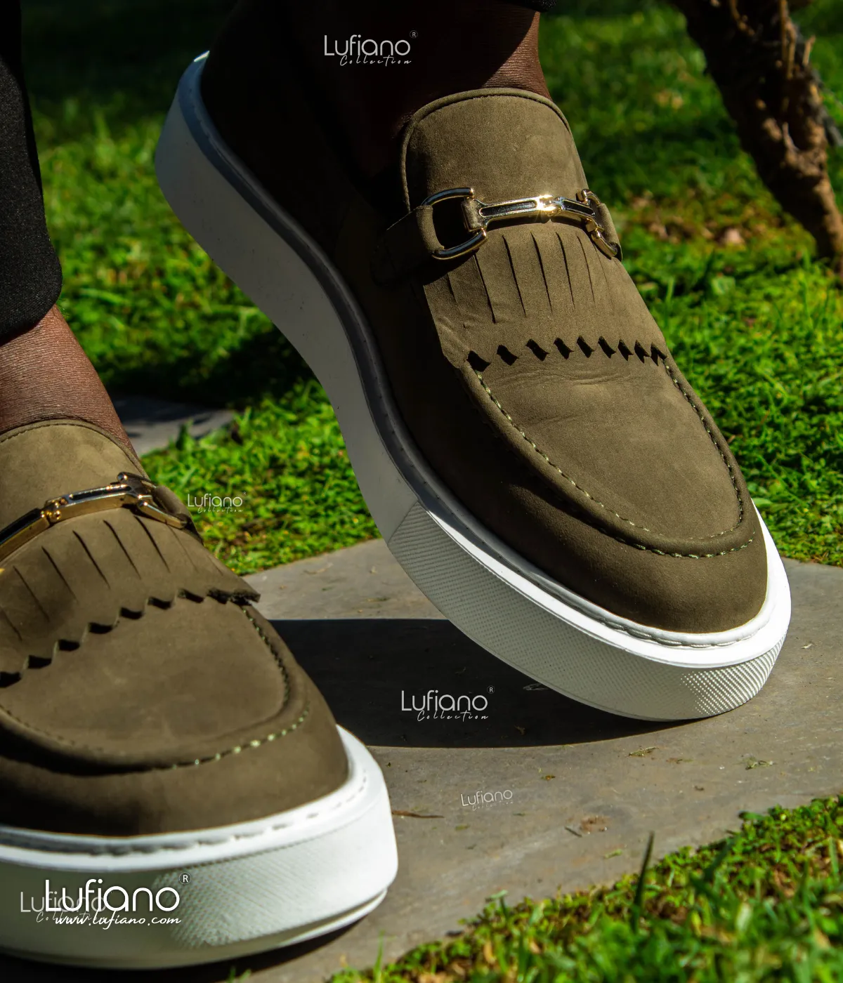 027C - Lufiano-Suede Leather loafers- Khaki