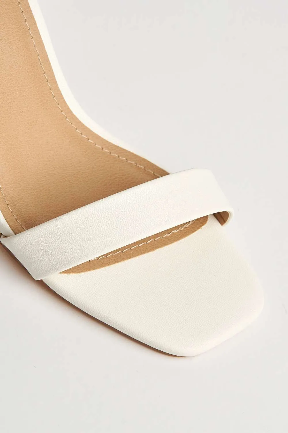 Arlie Square Toe Ankle Strap Block Heel Sandals in White Matt