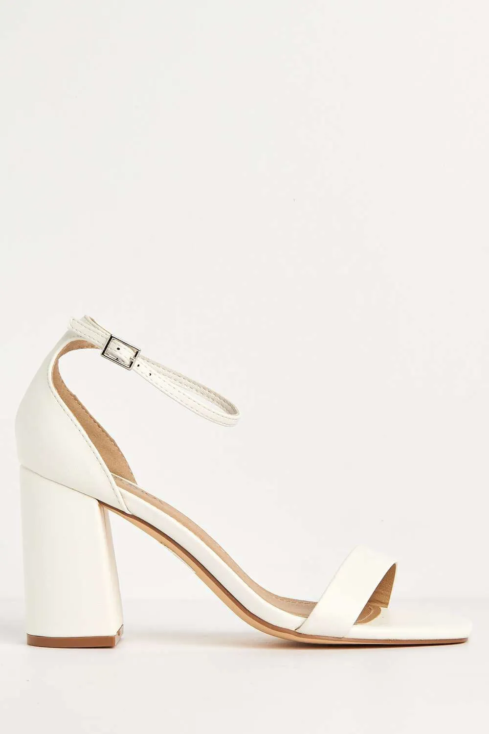 Arlie Square Toe Ankle Strap Block Heel Sandals in White Matt