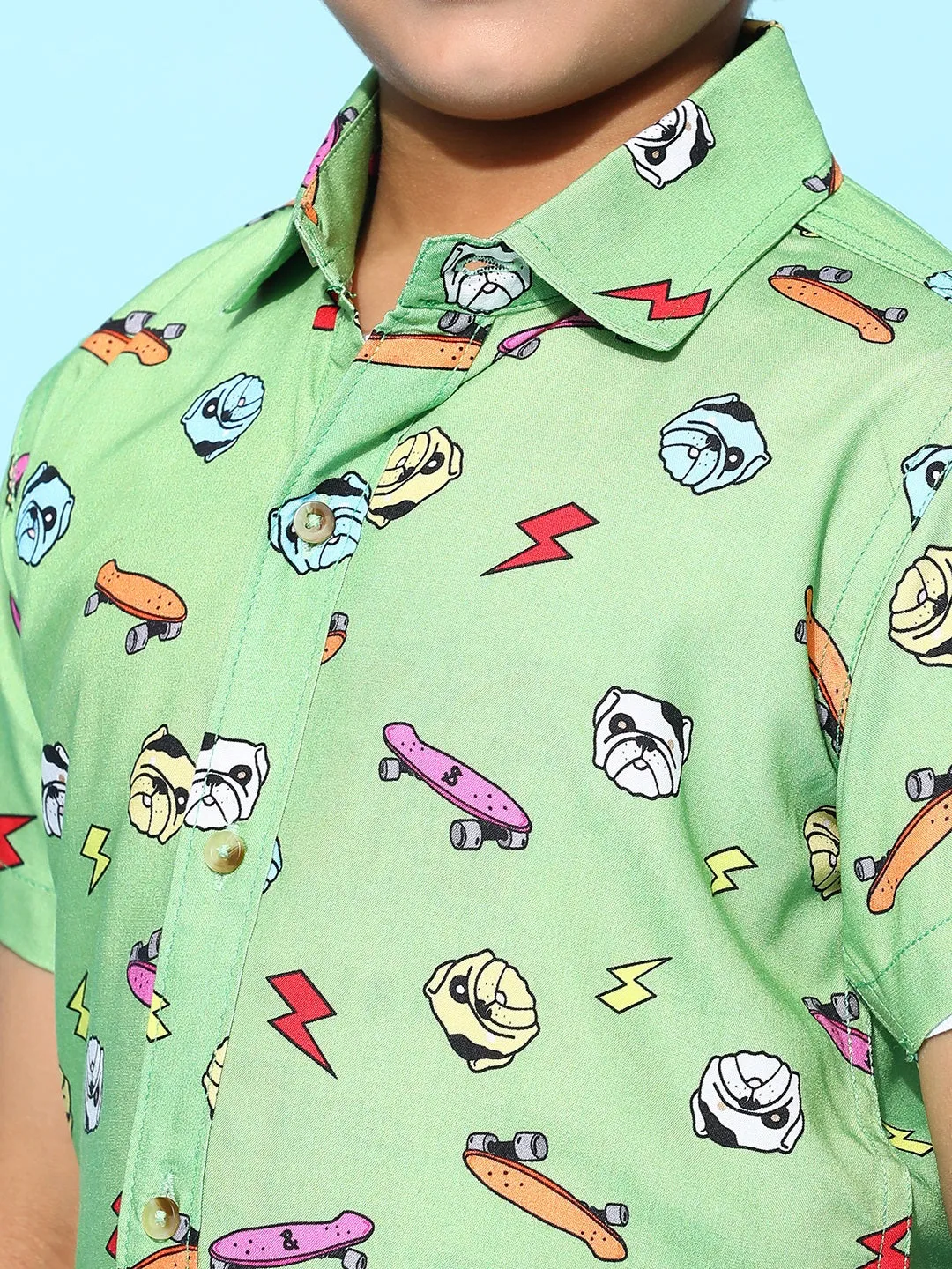 Boys Green Rayon Printed Regular Fit Shirt