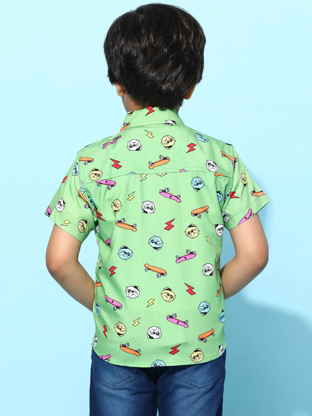 Boys Green Rayon Printed Regular Fit Shirt