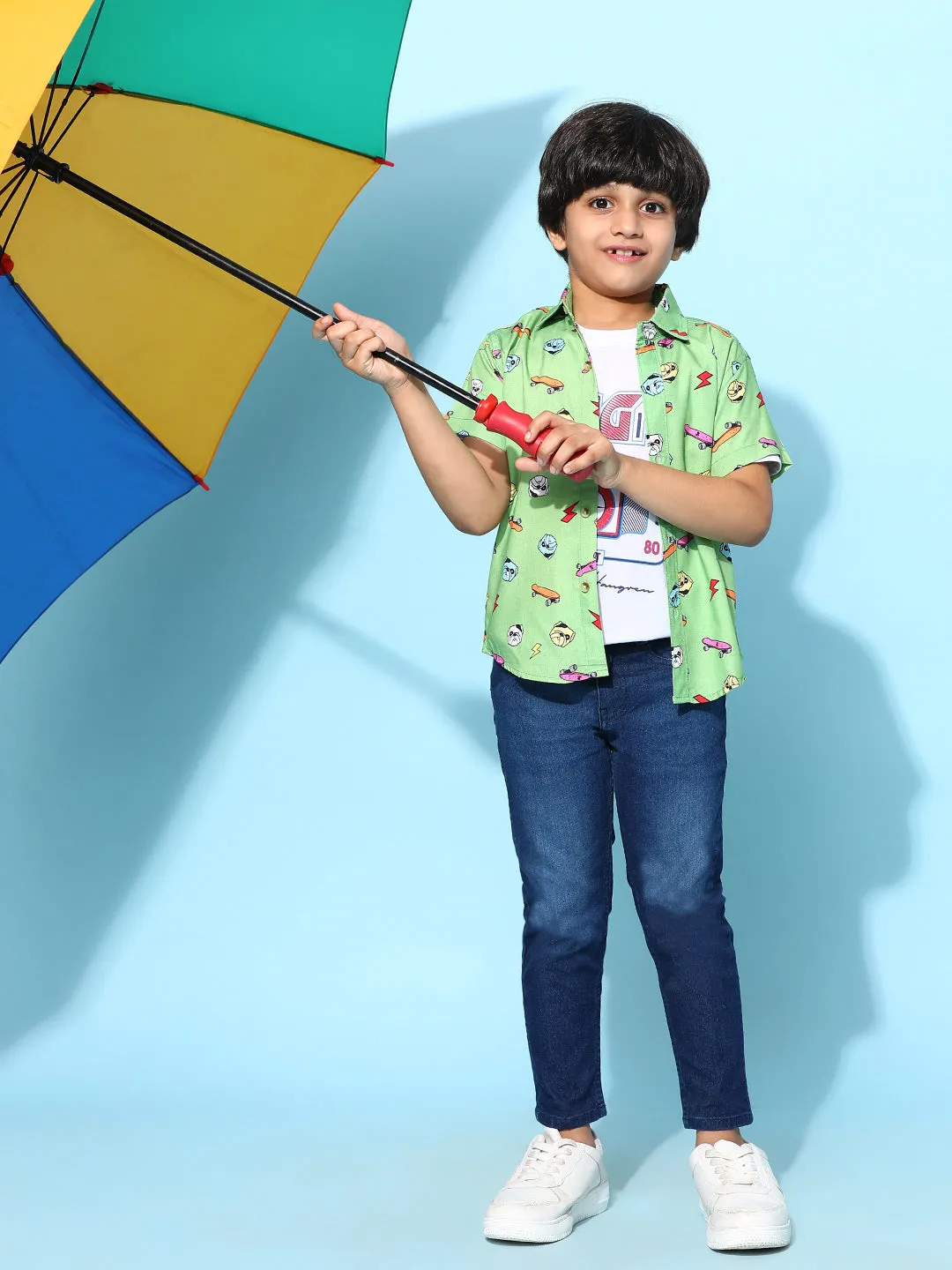 Boys Green Rayon Printed Regular Fit Shirt