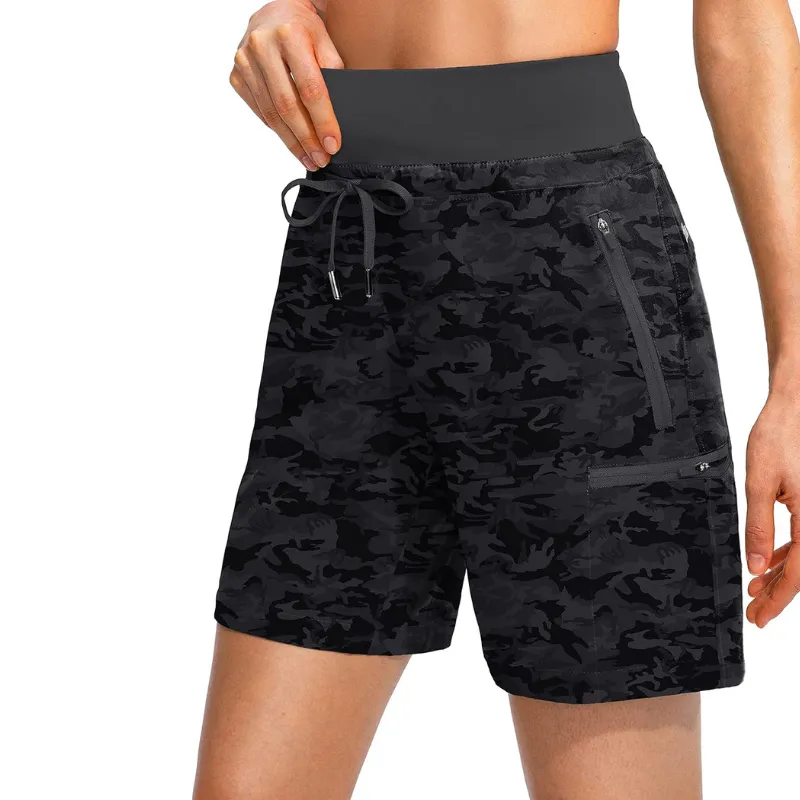 Camo Cargo Shorts With Zipper Pockets For Outdoor Activities