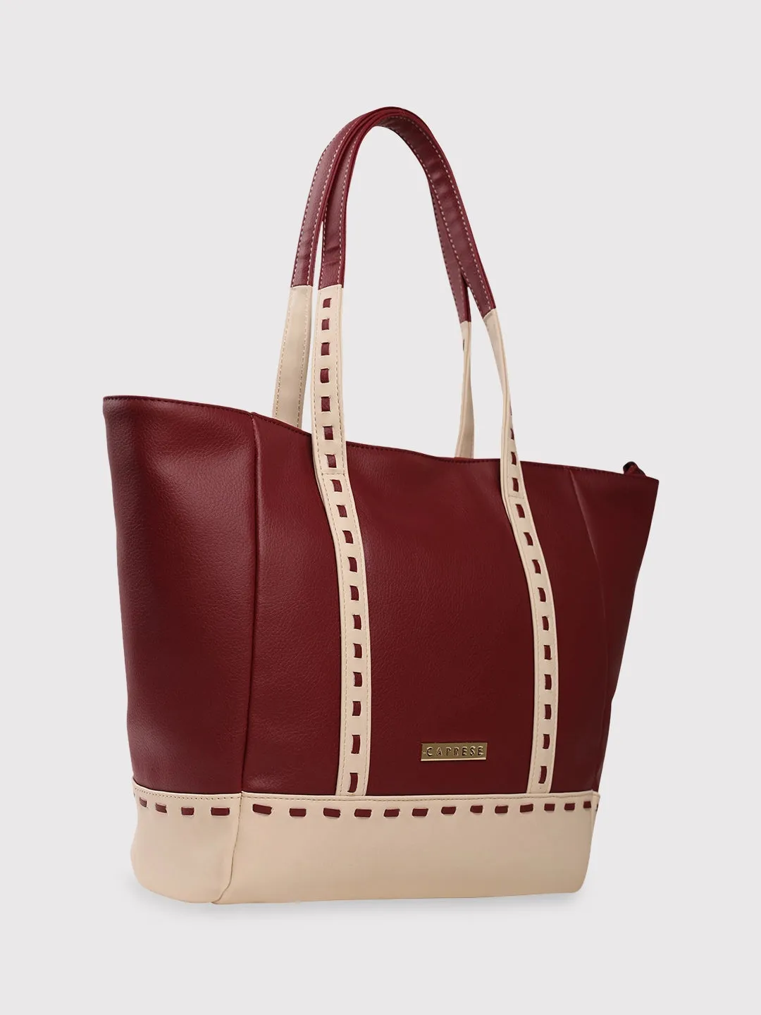 Caprese Lucca Tote Medium Solid Women'S Office Handbag Maroon