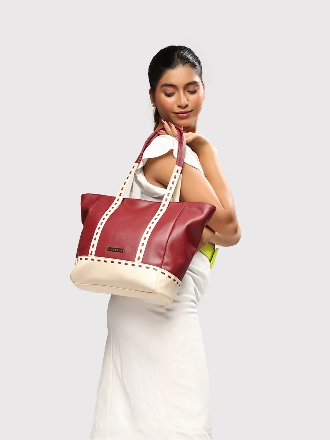 Caprese Lucca Tote Medium Solid Women'S Office Handbag Maroon