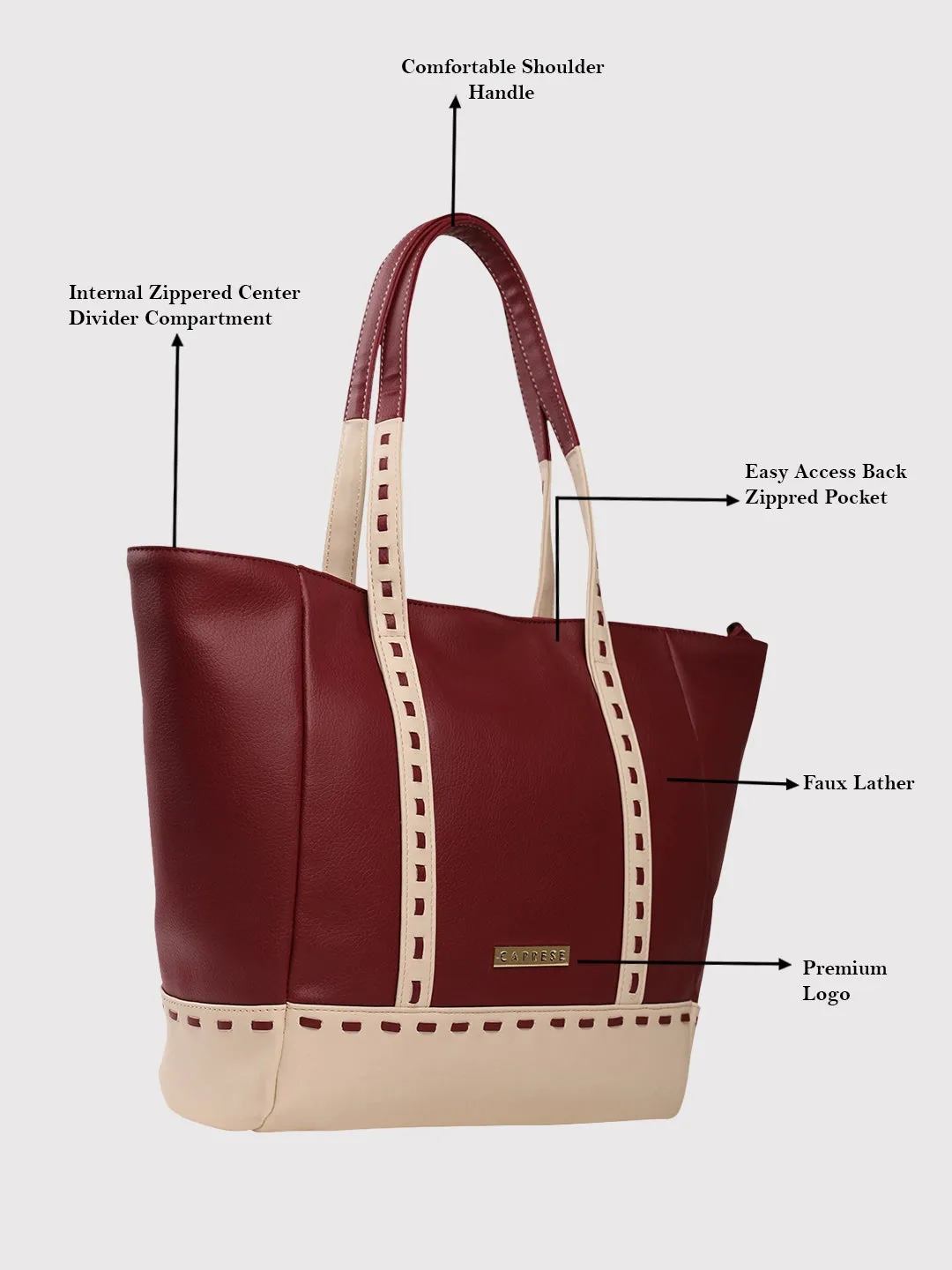 Caprese Lucca Tote Medium Solid Women'S Office Handbag Maroon