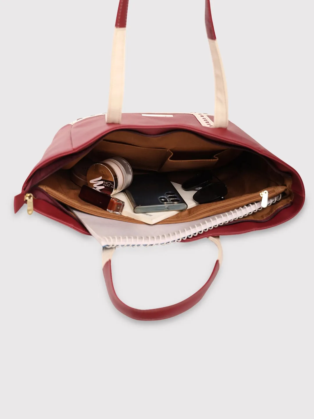 Caprese Lucca Tote Medium Solid Women'S Office Handbag Maroon