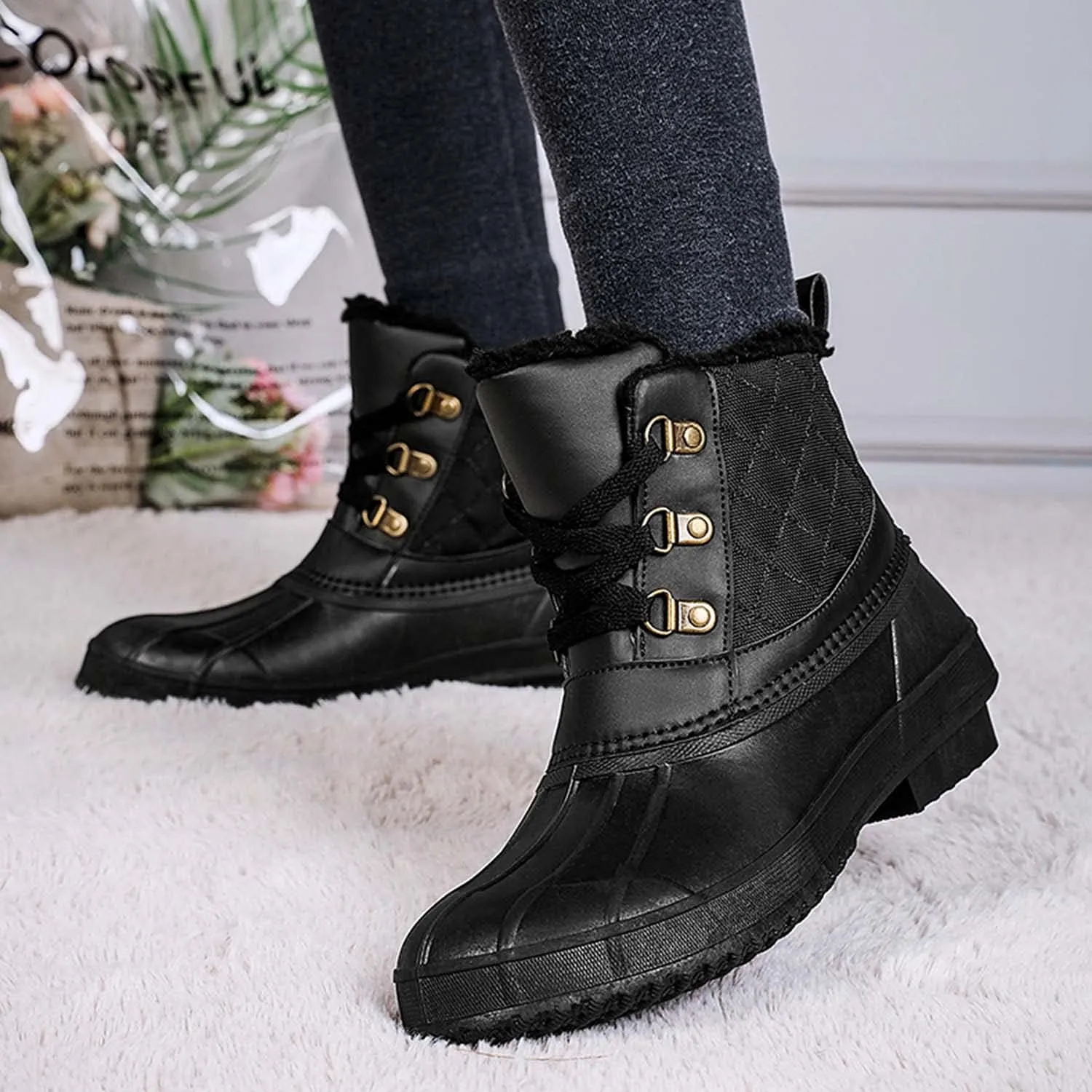 CERYTHRINA Womens Duck Boots Waterproof Warm Snow Boots Outdoor Winter Booties Ankle Rain Boot