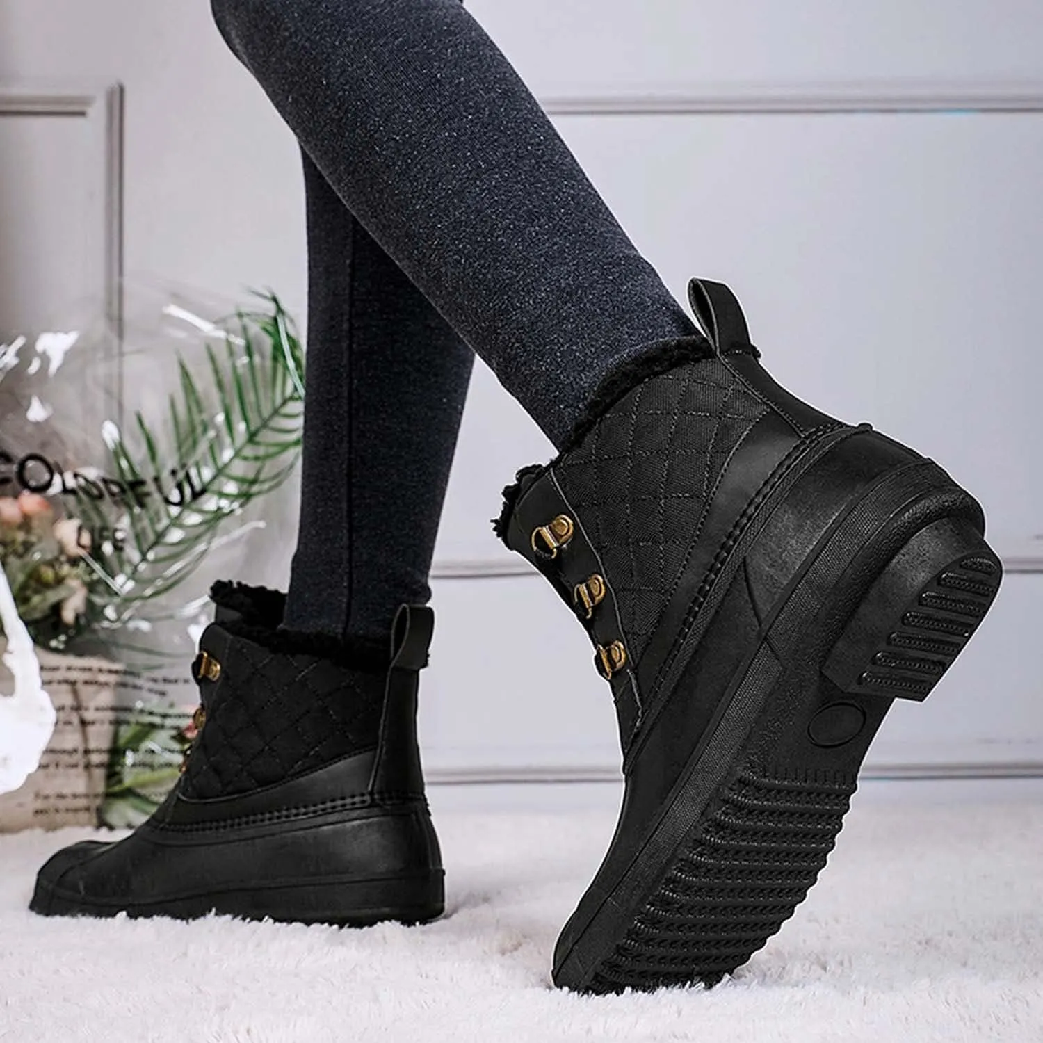 CERYTHRINA Womens Duck Boots Waterproof Warm Snow Boots Outdoor Winter Booties Ankle Rain Boot