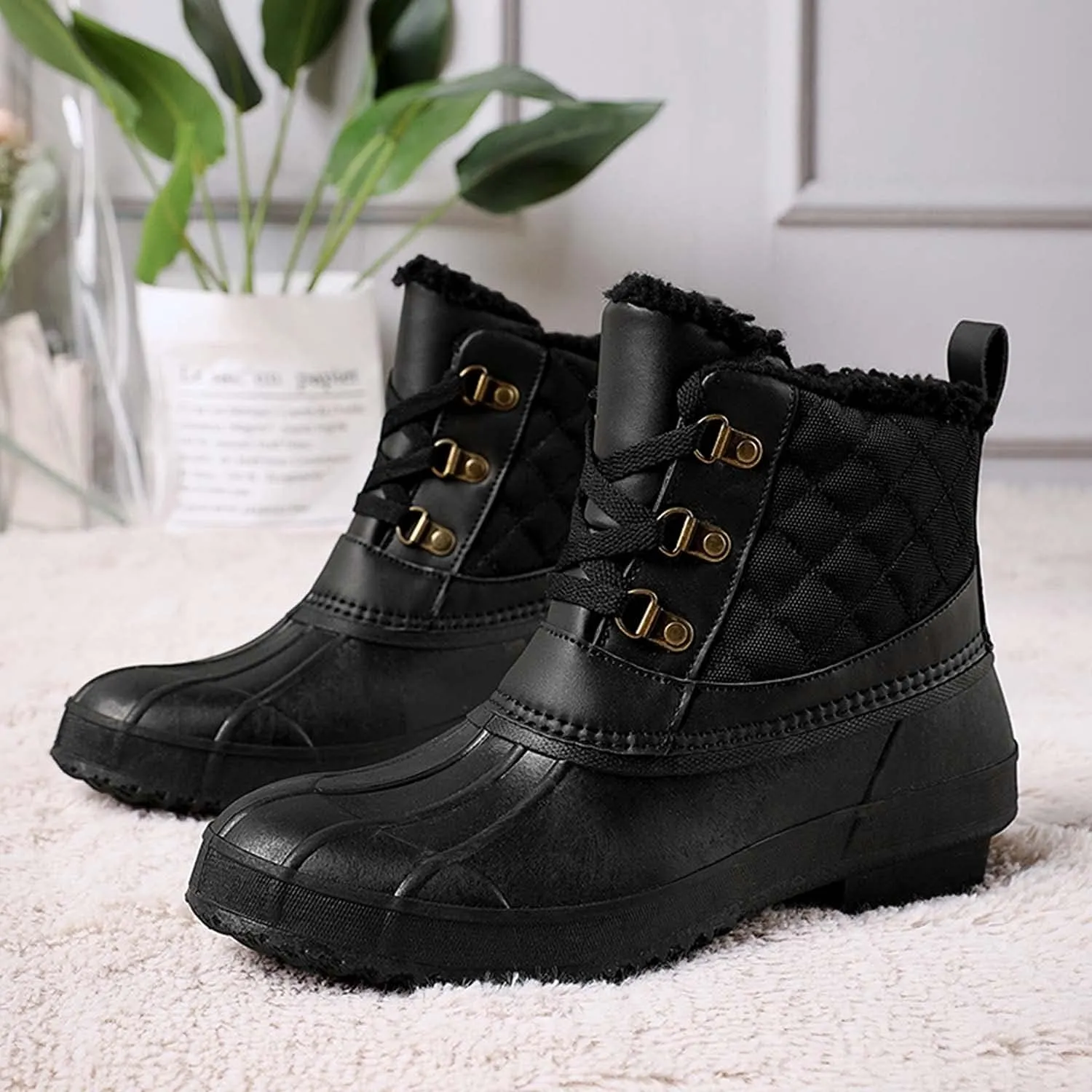 CERYTHRINA Womens Duck Boots Waterproof Warm Snow Boots Outdoor Winter Booties Ankle Rain Boot