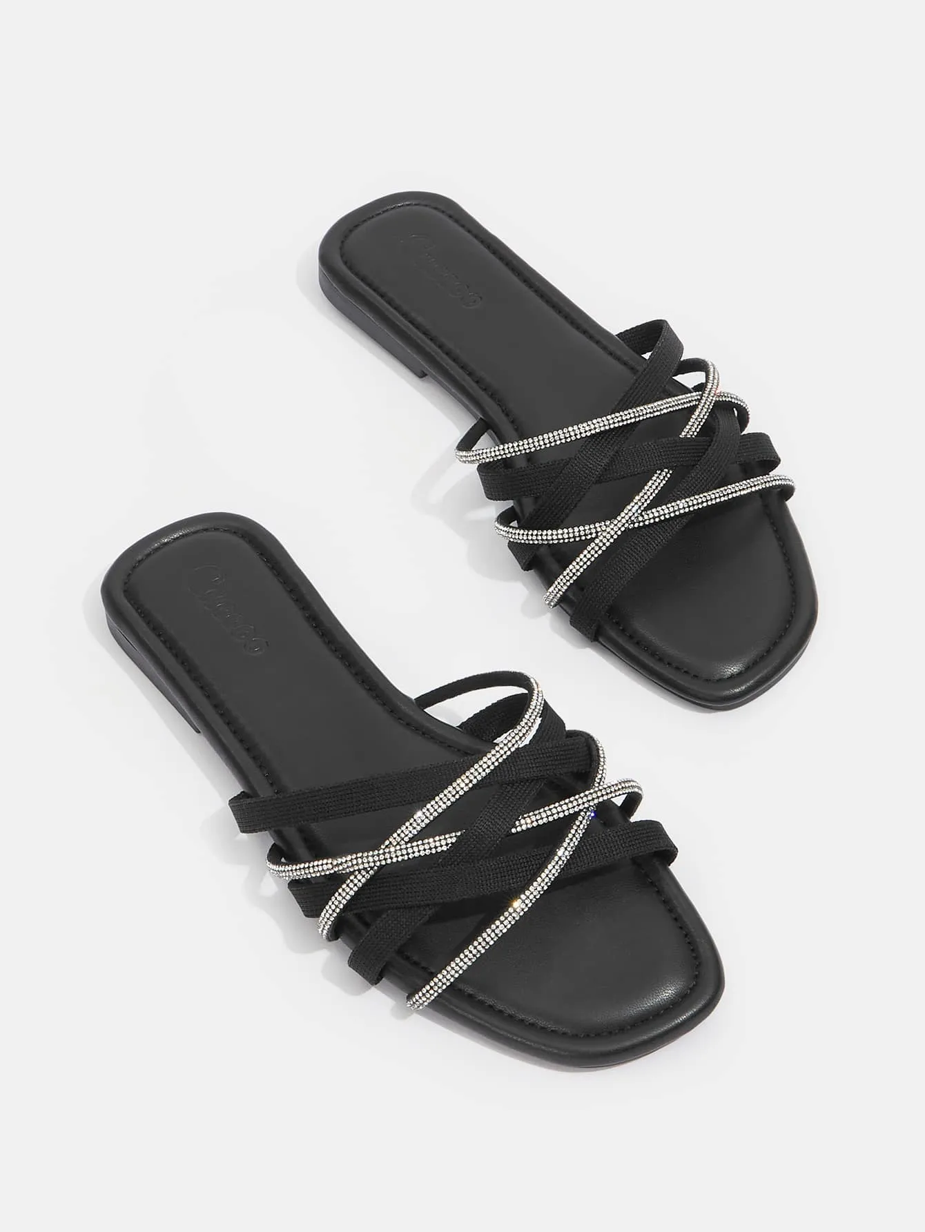 CUCCOO CHICEST Woman Shoes Rhinestone Decor Vacation Lightweight Black Flat Slide Sandals For Spring And Summer Vacation Shoes Summer Sale Elegant Sandals