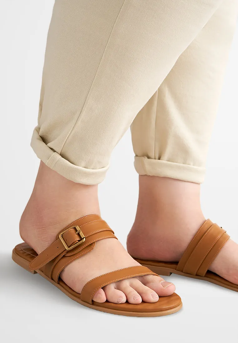 Donna Double Strap Adjustable Sandals - Brown