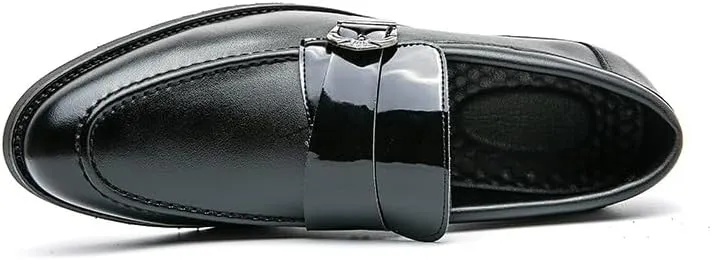 Dress Formal Shoes for Men Slip On Pointed Toe Vegan Leather Apron Toe Monk Strap Block Heel Non Slip Resistant Outdoor