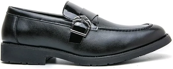 Dress Formal Shoes for Men Slip On Pointed Toe Vegan Leather Apron Toe Monk Strap Block Heel Non Slip Resistant Outdoor