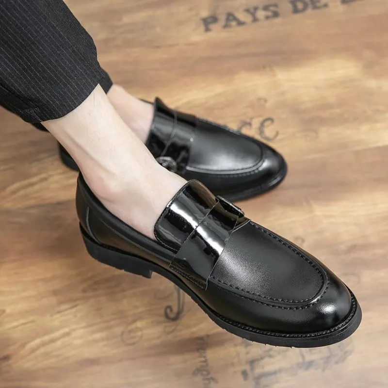 Dress Formal Shoes for Men Slip On Pointed Toe Vegan Leather Apron Toe Monk Strap Block Heel Non Slip Resistant Outdoor