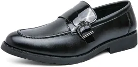 Dress Formal Shoes for Men Slip On Pointed Toe Vegan Leather Apron Toe Monk Strap Block Heel Non Slip Resistant Outdoor