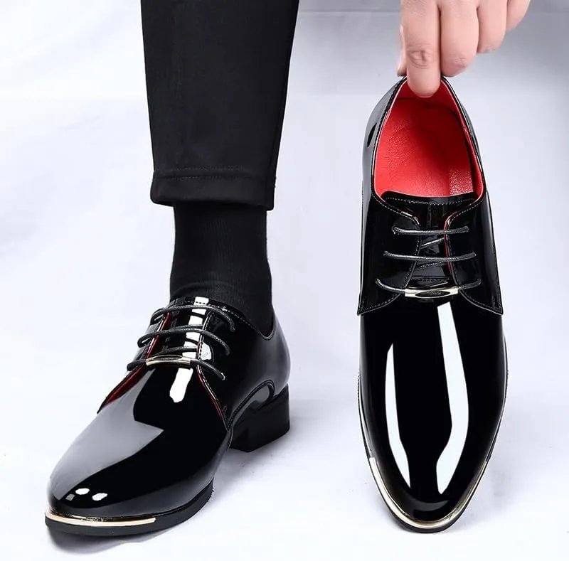 Dress Oxford for Men Slip On Pointed Toe Faux Leather Derby Shoes Rubber Sole Block Heel Anti-Slip Non Slip Resistant Outdoor