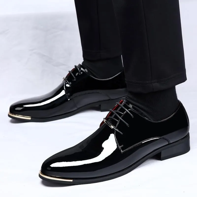 Dress Oxford for Men Slip On Pointed Toe Faux Leather Derby Shoes Rubber Sole Block Heel Anti-Slip Non Slip Resistant Outdoor