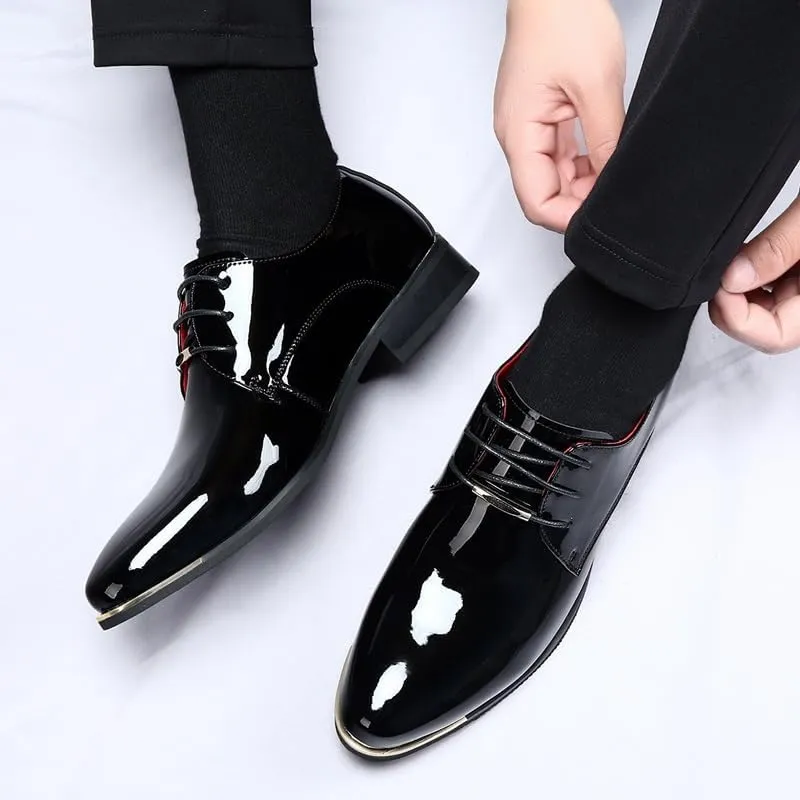 Dress Oxford for Men Slip On Pointed Toe Faux Leather Derby Shoes Rubber Sole Block Heel Anti-Slip Non Slip Resistant Outdoor