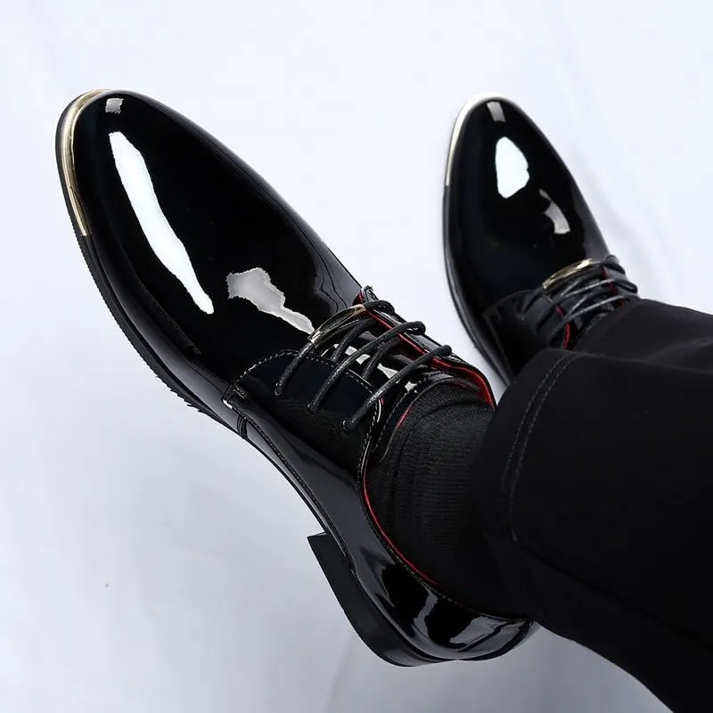 Dress Oxford for Men Slip On Pointed Toe Faux Leather Derby Shoes Rubber Sole Block Heel Anti-Slip Non Slip Resistant Outdoor