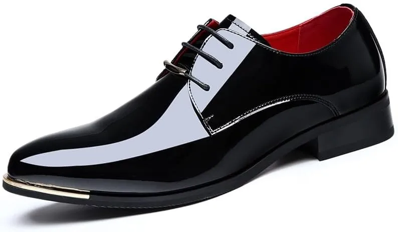 Dress Oxford for Men Slip On Pointed Toe Faux Leather Derby Shoes Rubber Sole Block Heel Anti-Slip Non Slip Resistant Outdoor