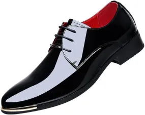 Dress Oxford for Men Slip On Pointed Toe Faux Leather Derby Shoes Rubber Sole Block Heel Anti-Slip Non Slip Resistant Outdoor