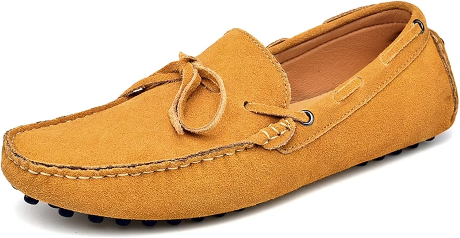 Easy to Put and Remove. Shoes Smoking Loafer for Men Deck Shoes 1-Eye Genuine Leather Stitching Details Suede Vamp Flexible Anti-Slip Flat Heel Driving Slip on for All Occasions Khaki