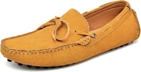Easy to Put and Remove. Shoes Smoking Loafer for Men Deck Shoes 1-Eye Genuine Leather Stitching Details Suede Vamp Flexible Anti-Slip Flat Heel Driving Slip on for All Occasions Khaki