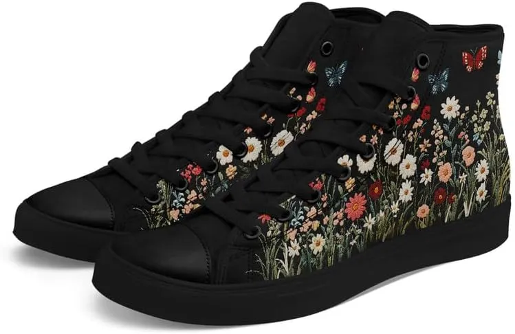 Fashion Women High-Top Canvas Shoes Men's Print Mushroom Floral Plant Lace-up Flat Stylish Gift Sneaker Couple Shoes