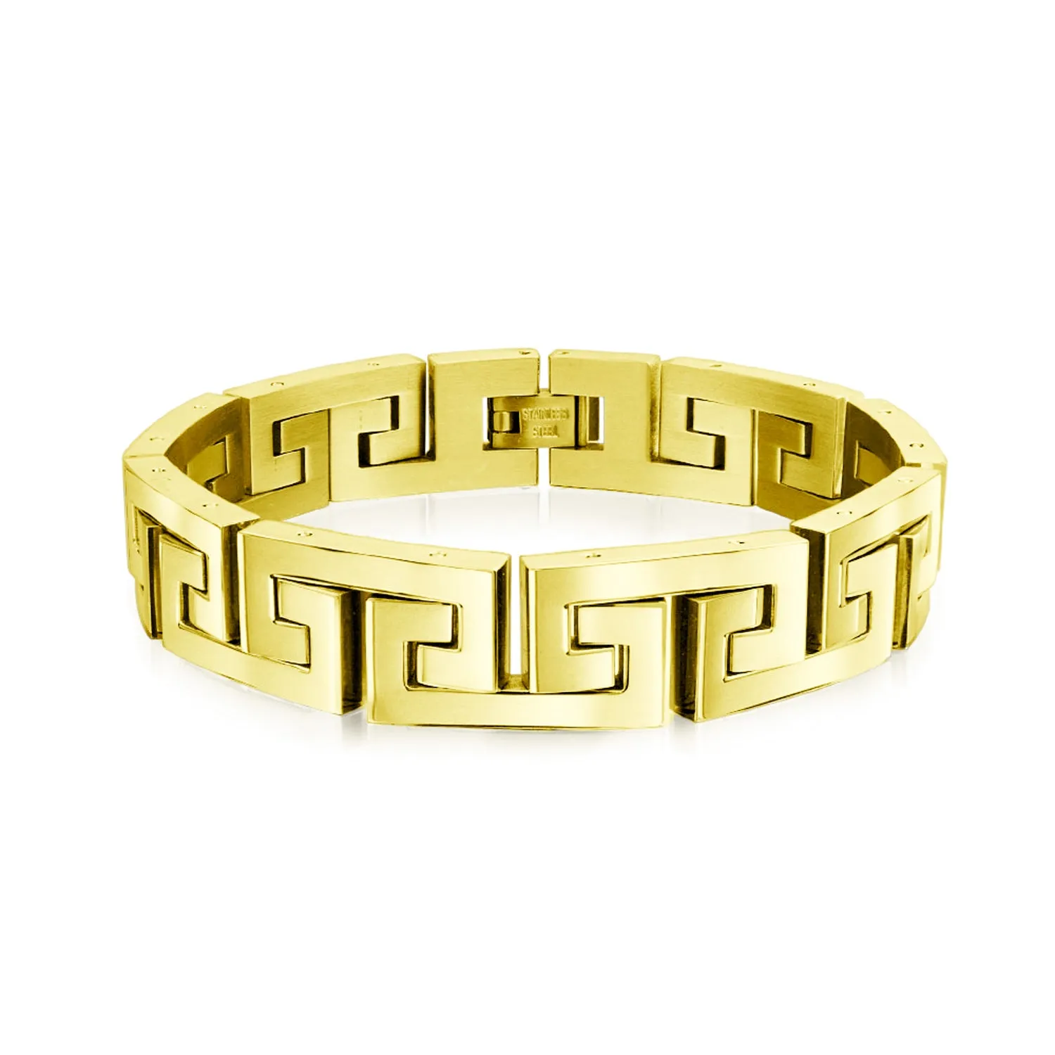 Geometric Infinity Greek Key Bracelet Black Gold Plated Stainless Steel Wood
