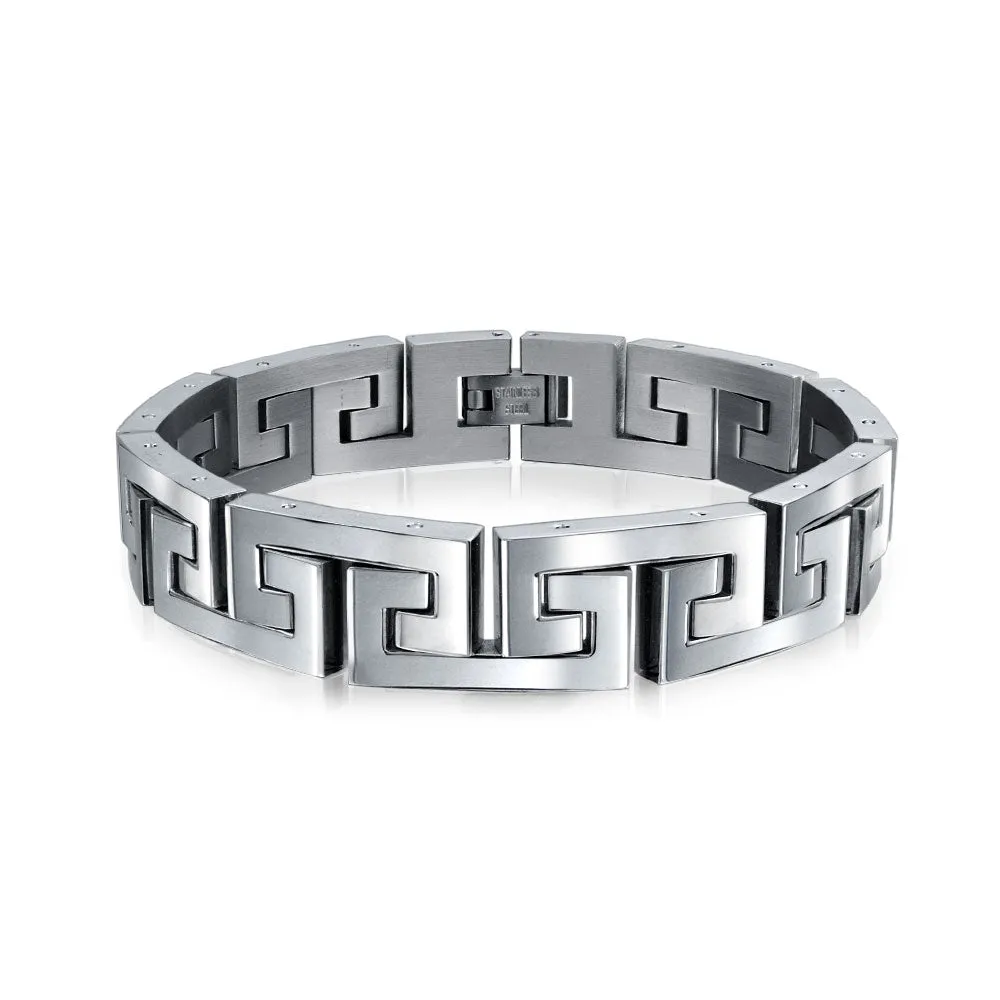 Geometric Infinity Greek Key Bracelet Black Gold Plated Stainless Steel Wood