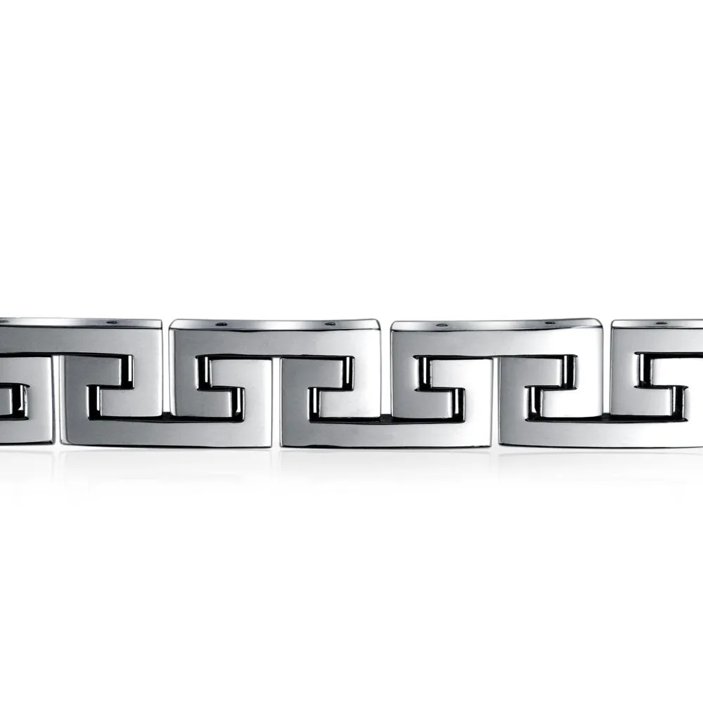 Geometric Infinity Greek Key Bracelet Black Gold Plated Stainless Steel Wood
