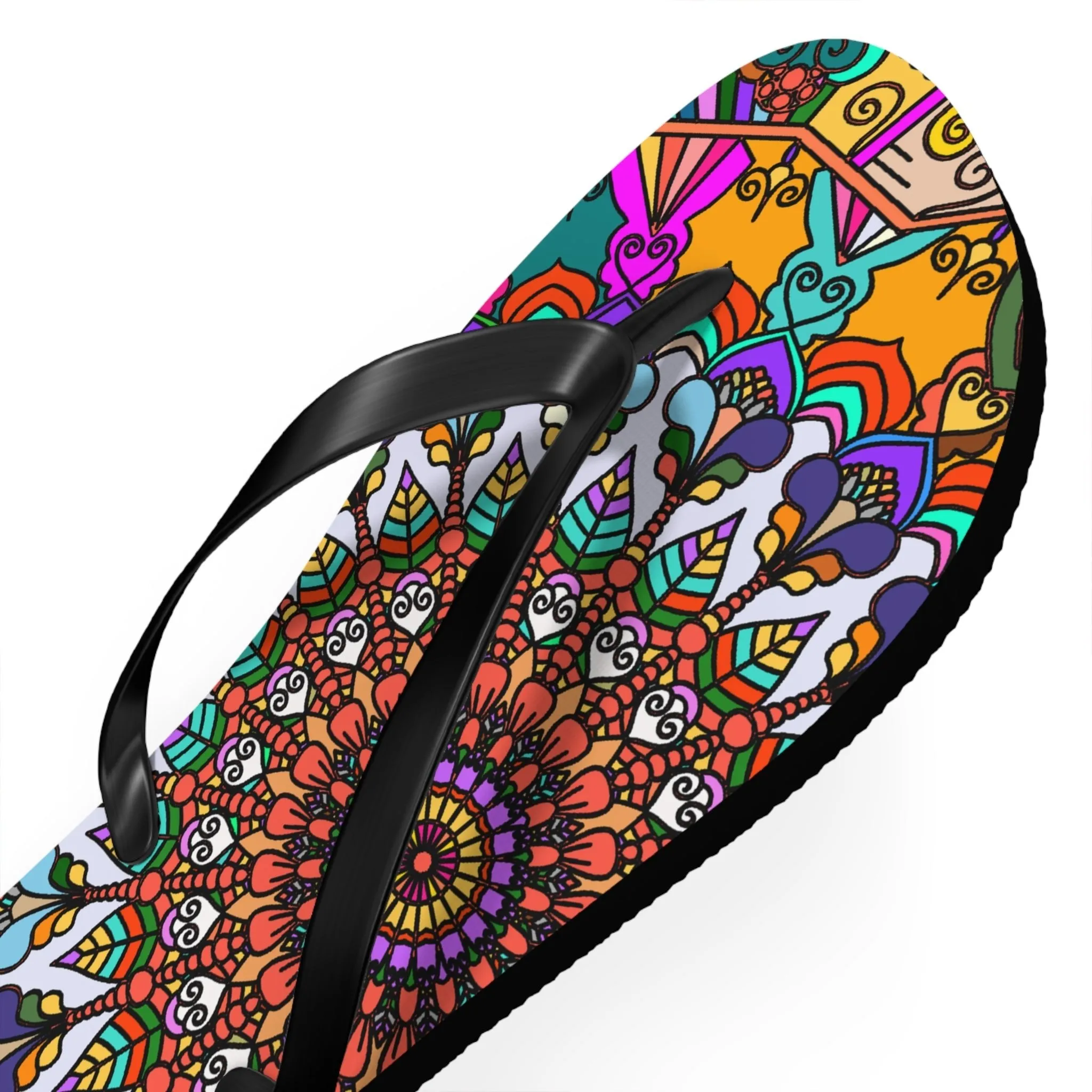 Hand-Drawn Mandala Art Flip Flops - Stylish Summer Footwear