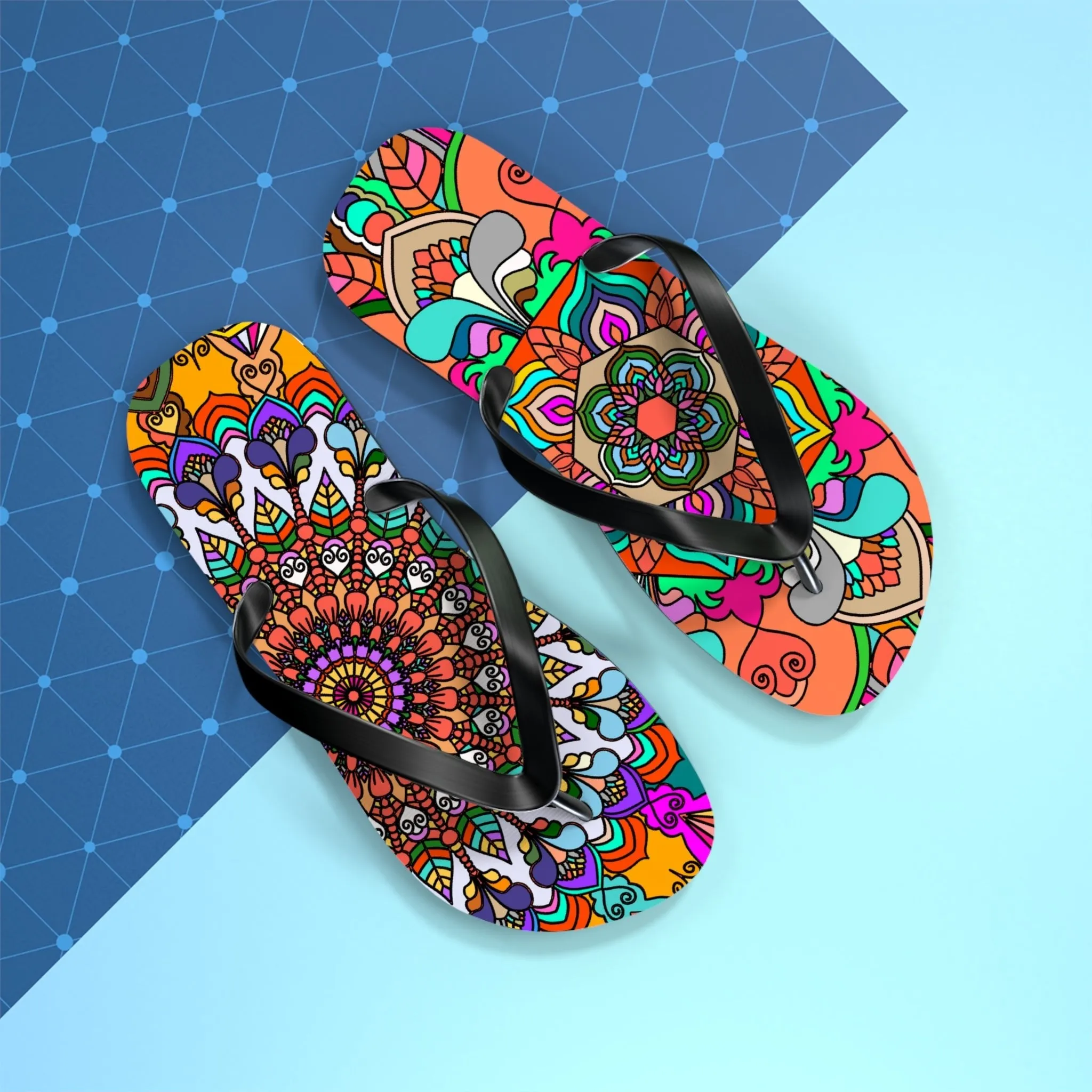 Hand-Drawn Mandala Art Flip Flops - Stylish Summer Footwear