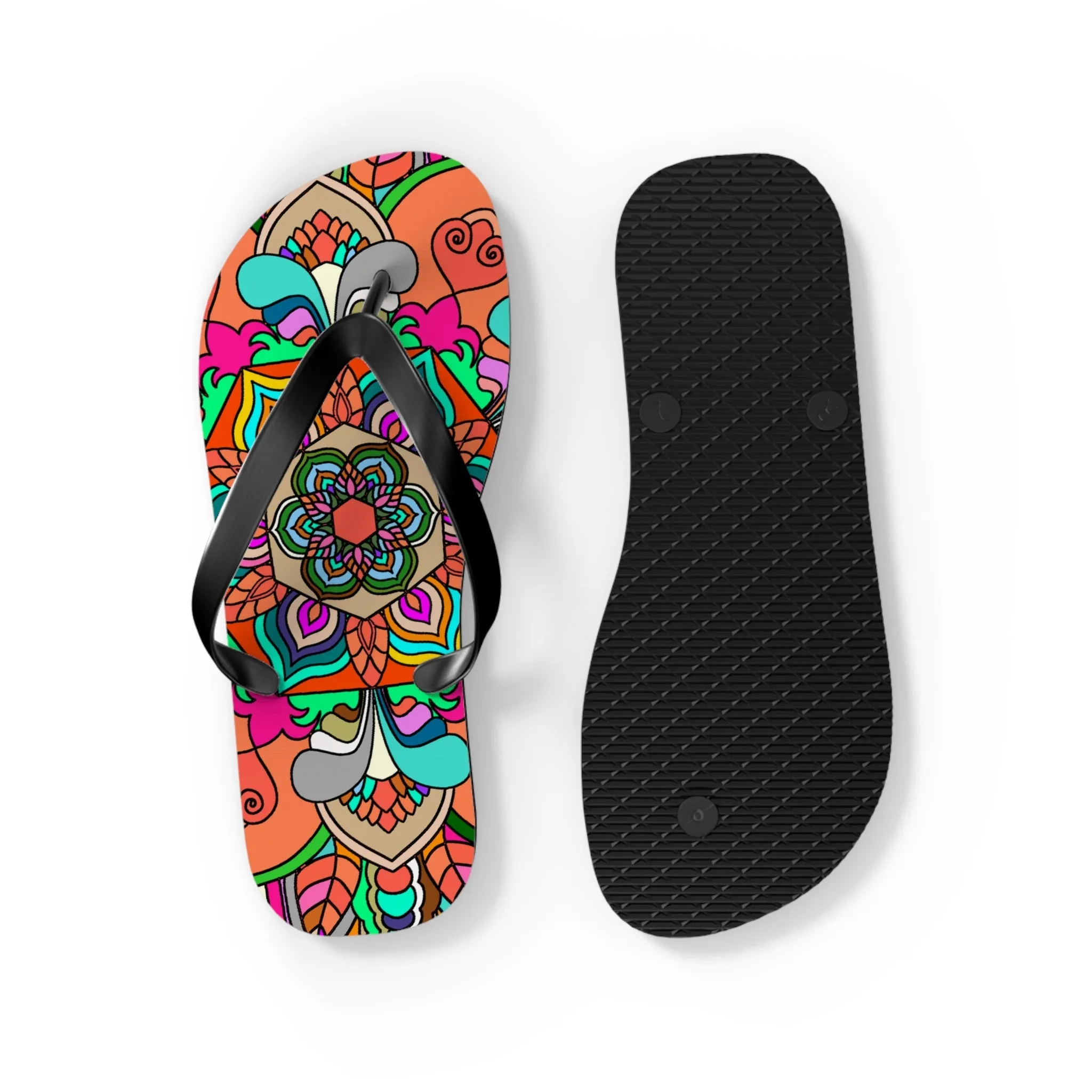 Hand-Drawn Mandala Art Flip Flops - Stylish Summer Footwear
