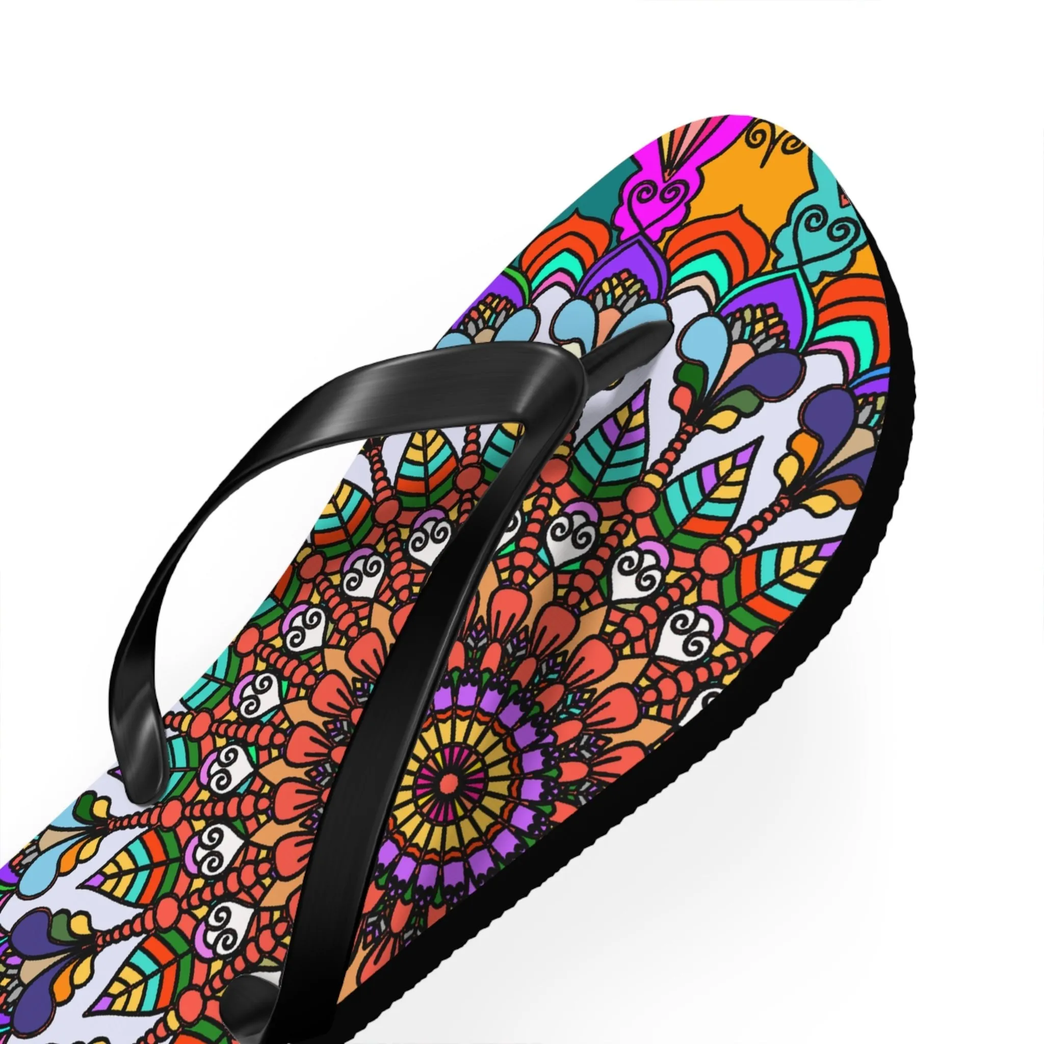 Hand-Drawn Mandala Art Flip Flops - Stylish Summer Footwear