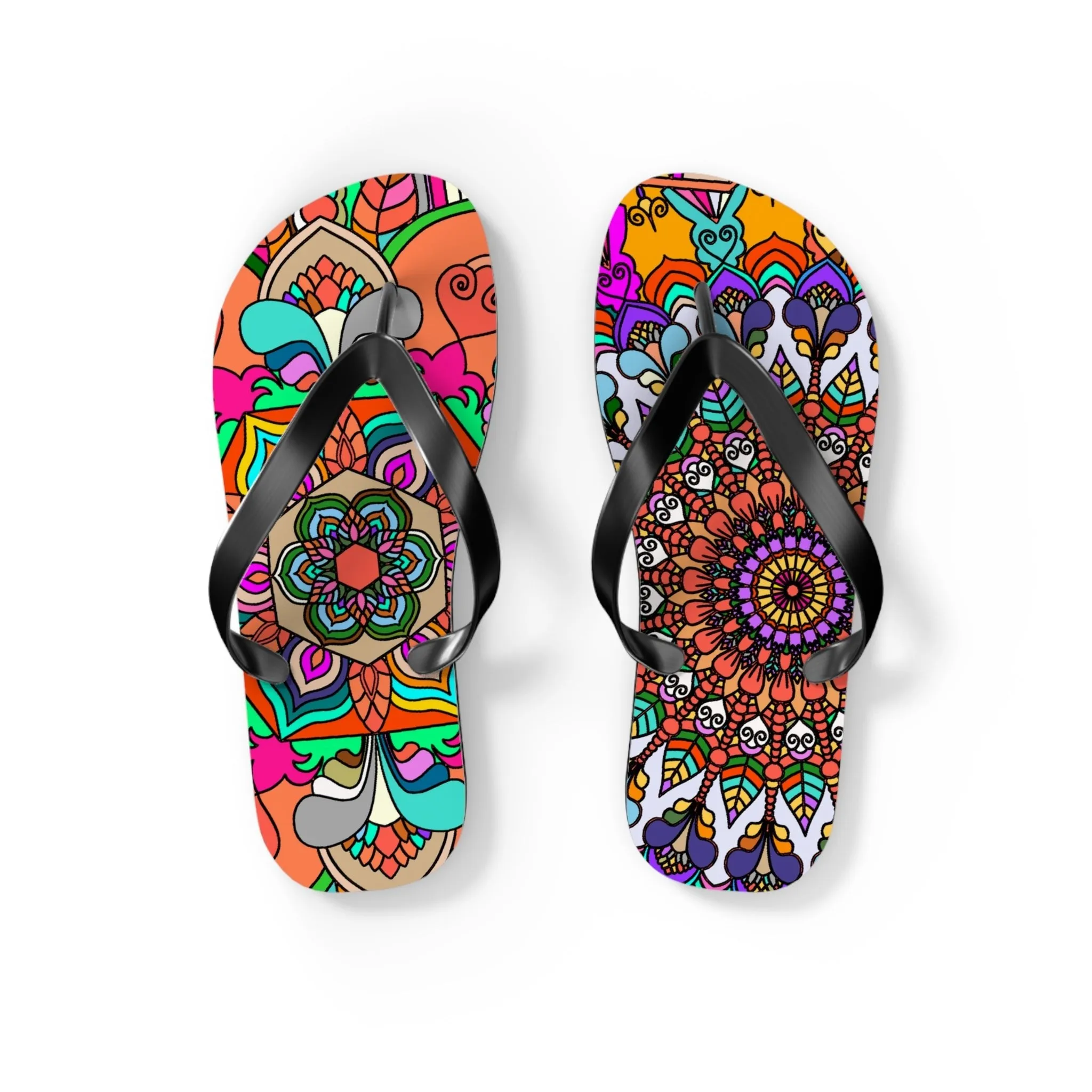 Hand-Drawn Mandala Art Flip Flops - Stylish Summer Footwear