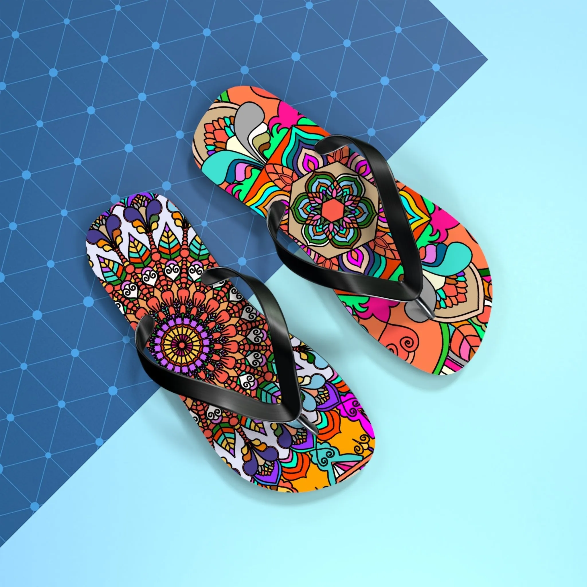 Hand-Drawn Mandala Art Flip Flops - Stylish Summer Footwear