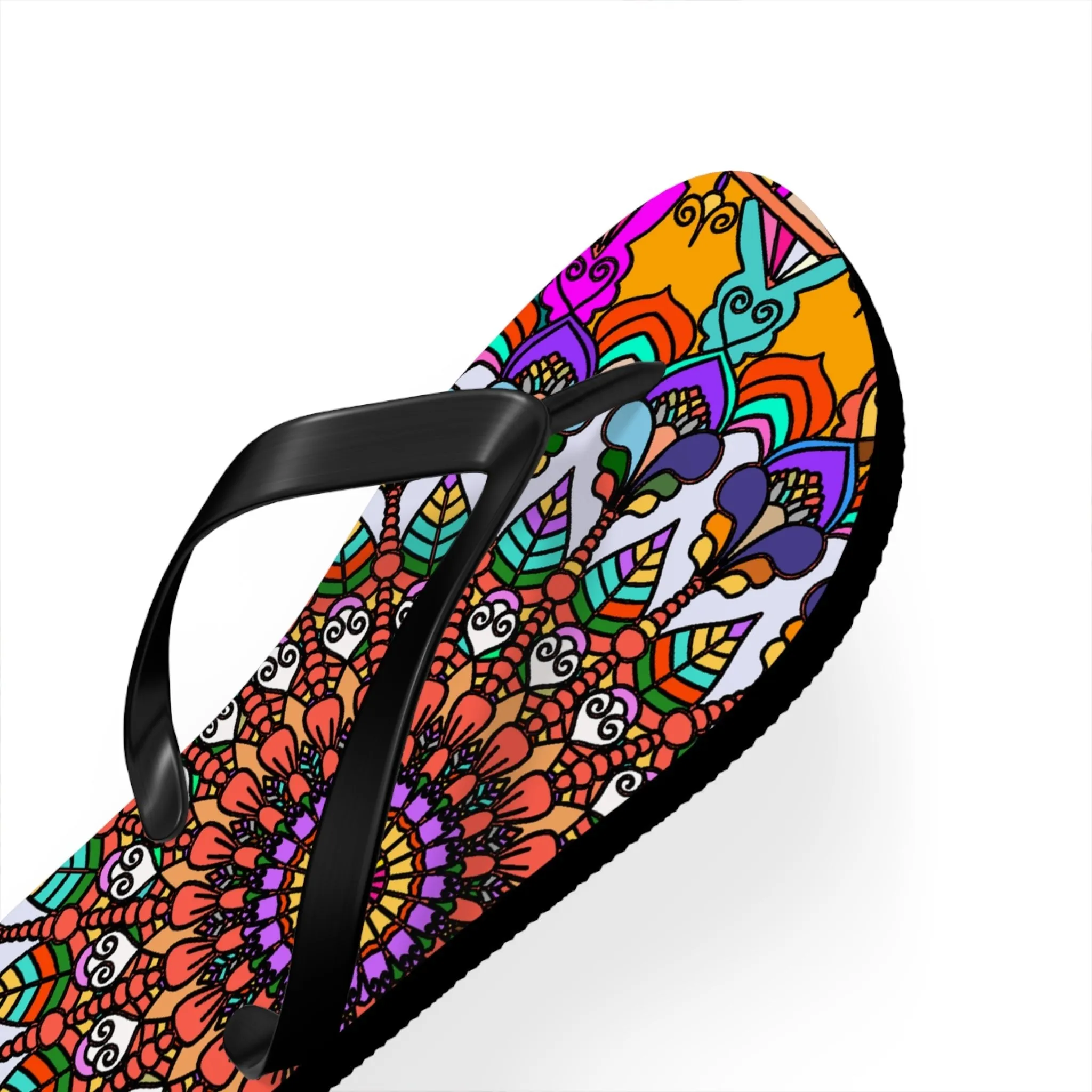 Hand-Drawn Mandala Art Flip Flops - Stylish Summer Footwear