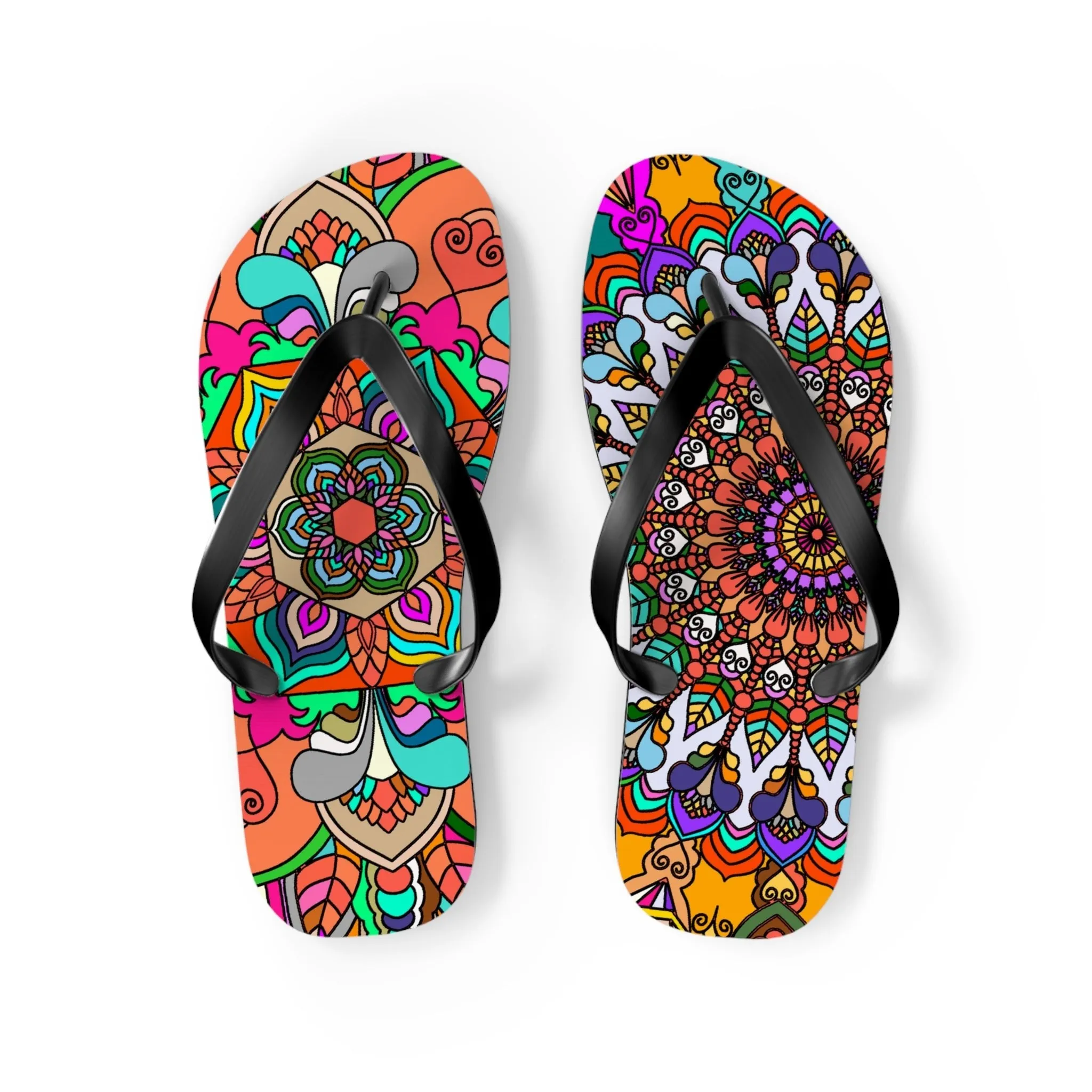 Hand-Drawn Mandala Art Flip Flops - Stylish Summer Footwear