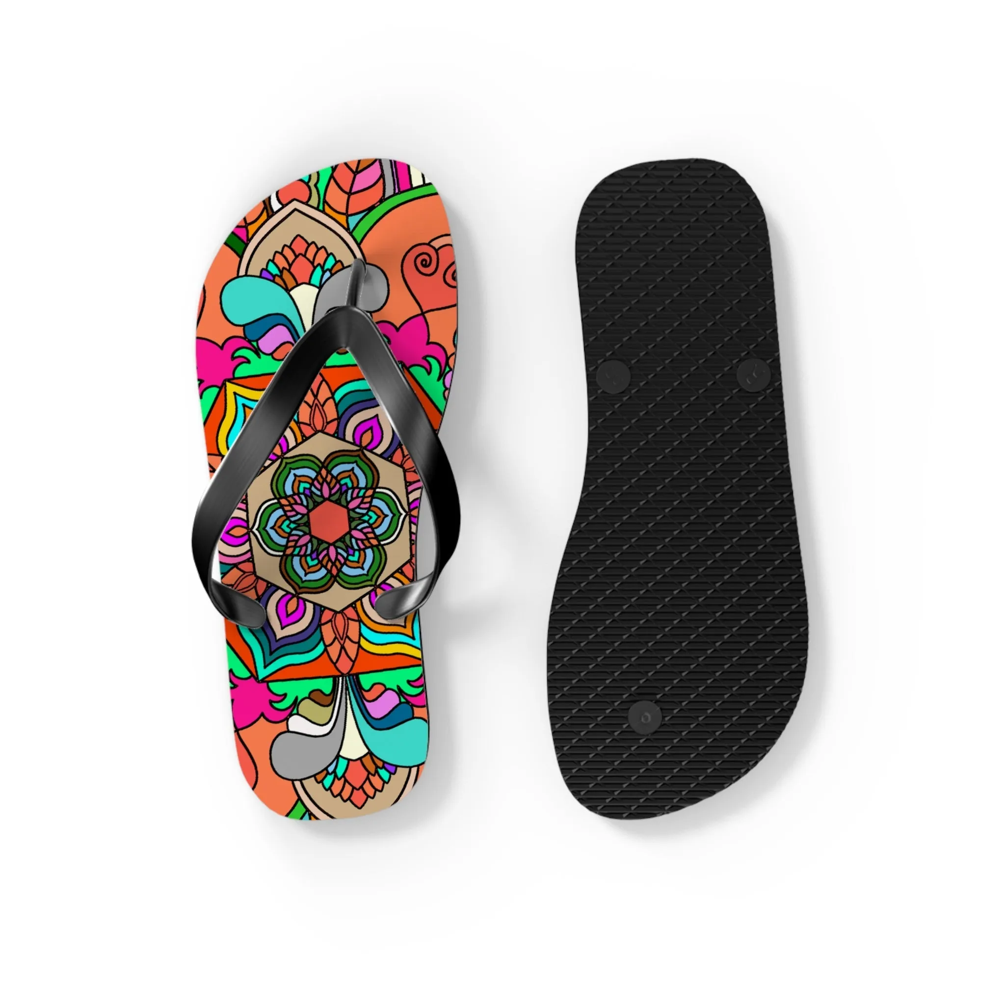 Hand-Drawn Mandala Art Flip Flops - Stylish Summer Footwear