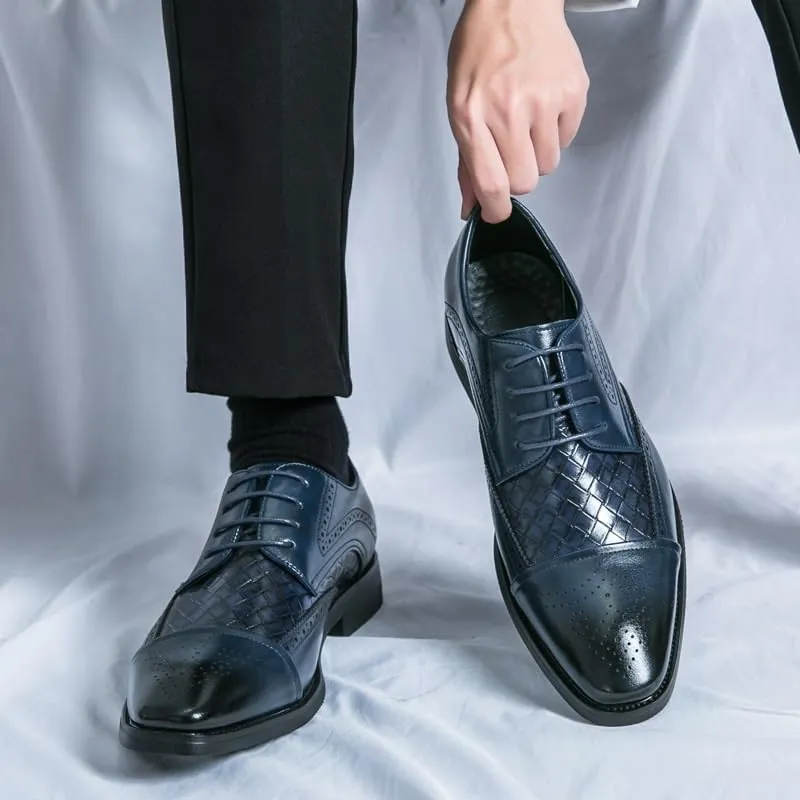 Men's Black Leather Oxford Shoes, English Dress Shoes, Breathable Business Formal Shoes, Lace-up Pointed Toe Walking Shoes