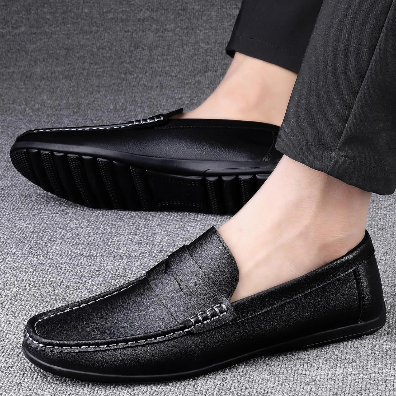 Men's Slip-On Dress Shoes Mens Casual Classic Summer Patent Leather Loafers Lightweight All-Day Comfort Tuxedo Shoes