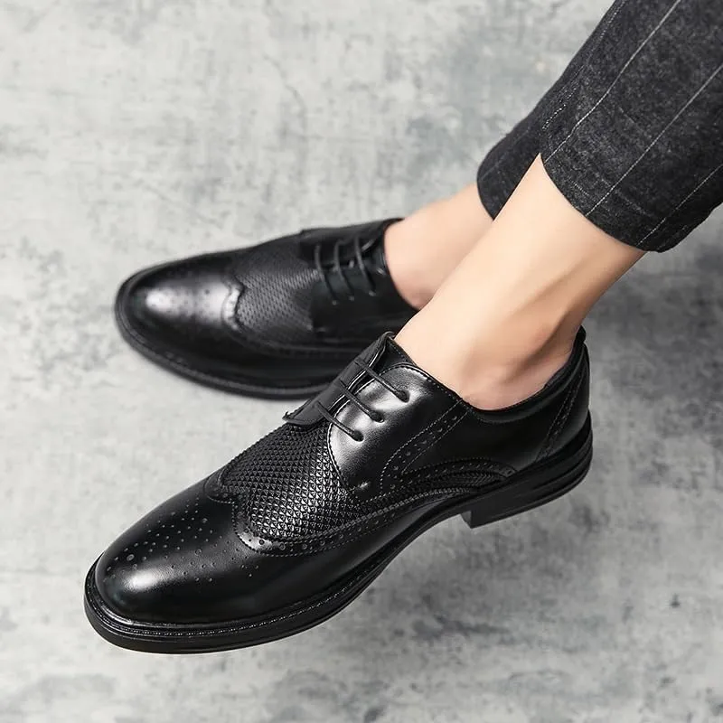 New Luxury Men Dress Wedding Shoes Platform Fashion Pointed Toe Heighten Oxford Shoes Party Prom Shoes Casual Breathable Genuine Leather Shoes
