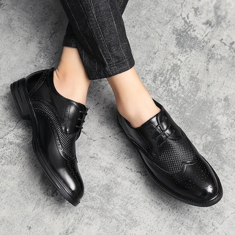 New Luxury Men Dress Wedding Shoes Platform Fashion Pointed Toe Heighten Oxford Shoes Party Prom Shoes Casual Breathable Genuine Leather Shoes