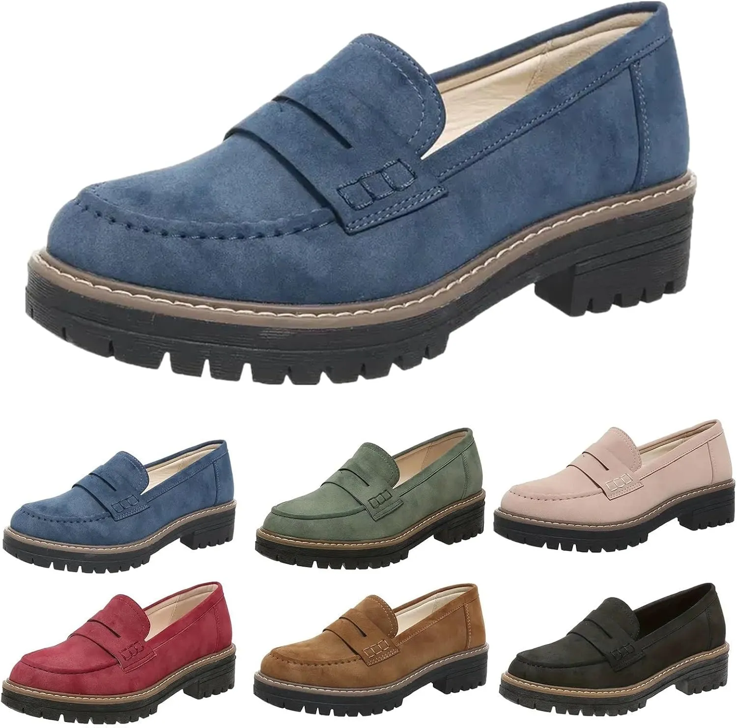 Platform Loafers for Women 2025,Women Platform Loafer,Business Casual Shoes Women,Work Shoes Women Business Casual,Suede Penny Loafers Lug Sole Slip-Ons Shoes Women Penny Loafers