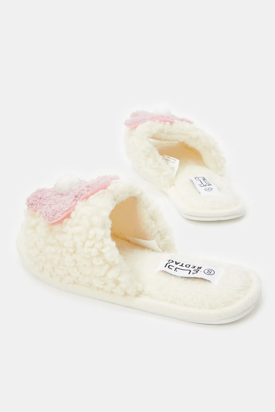 Senior Girls Cream Floral Slippers