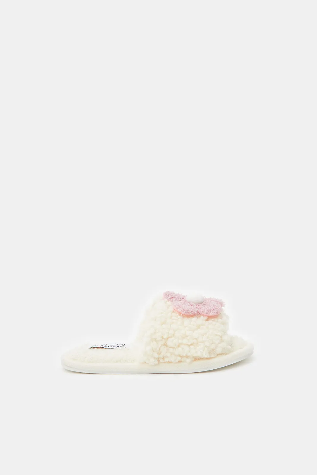 Senior Girls Cream Floral Slippers